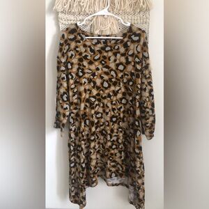 Gudrun Sjoden Leopard Print Long Sleeve Flowy Dress Lagenlook Large